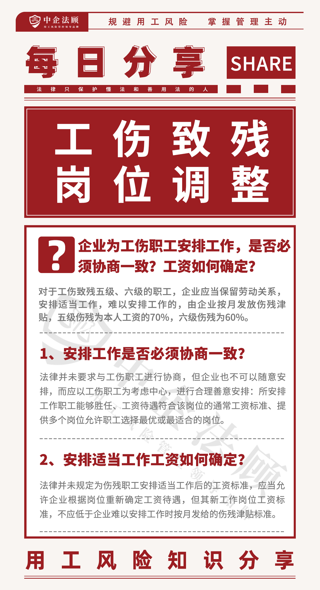 用工风险丨企业为工伤职工安排工作，是否必须协商一致？工资如何确定？